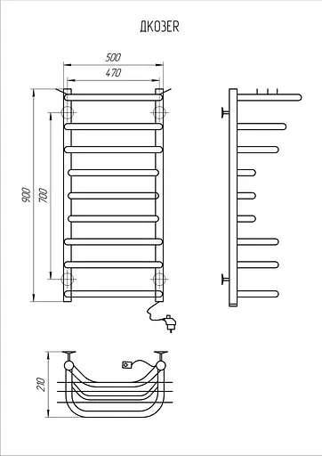 Електрична рушникосушарка Kosser Канна 900x500/9 ЕR рег. ДК03ER, Хром, Праве - фото 5