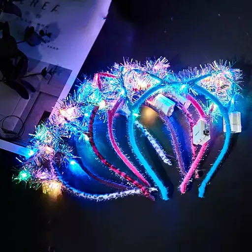 Аксесуар для волосся обруч з вушками-дощиком, світло 3 режими, на батарейках (В асортименті) - фото 3