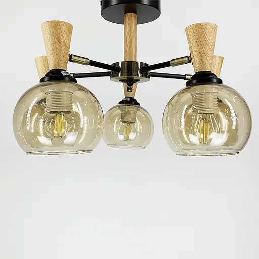 Металева люстра на 5 плафонів з елементами дерева Line.F 51898/5 - фото 4