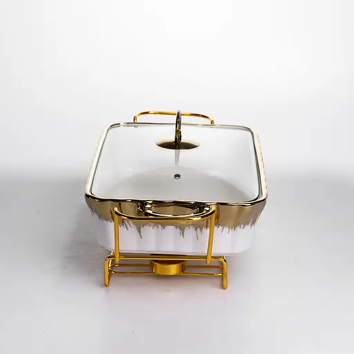 Марміт настільний прямокутний Yiwu з підігрівом 35.5х19х15.5 см керамічний на металевій підставці з кришкою мармітниця для перших страв ML525-13 - фото 4