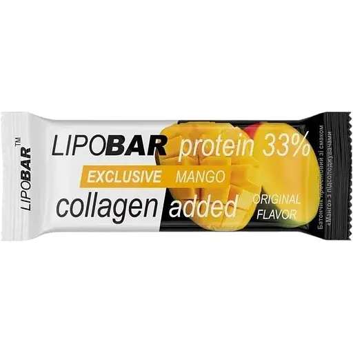 Батончик LipoBar Exclusive Protein Bar, 50 грам збагачений біоактивним колагеном Peptan - Манго