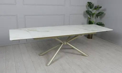 Стіл Рим обідній розкладний білий глянець 1800/2600x900x750 ноги шампань - фото 9