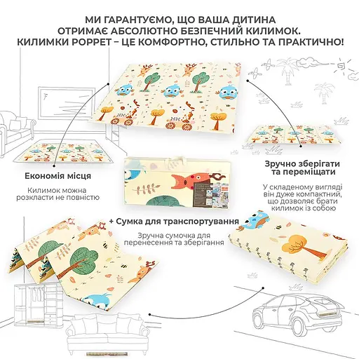 Уценка. Детский складной коврик Poppet Зверята-близнецы и Классики двусторонний 150х180x1 см (PP034-150) - фото 4