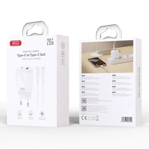 Мережевий зарядний пристрій XO L158(EU) PD20W+QC18W(1A1C) Charger TYPE-C cable Білий - фото 2