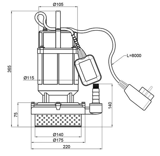 Дренажный насос Thermo Alliance QXD1,5-25-0,55 с поплавком TAQXD1525055 - фото 4