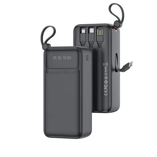 Зовнішній акумулятор XO PR280 з вбудованим кабелем 4-в-1 USB-C + iP 30000 mAh чорний - фото 4