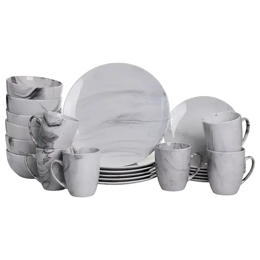 Столовый набор посуды тарелок и чашек 24 предмета на 6 персон Marmor фарфоровый, обеденный столовый сервиз тарелок Yiwu MD-24-2G
