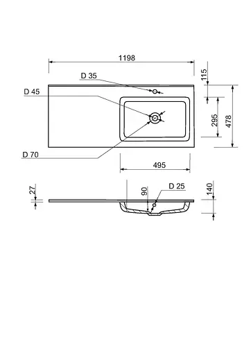 Раковина накладная Adamant FLATE 120R, прямоугольная, с сифоном Click-Clack + смеситель (4824296208501) - фото 8