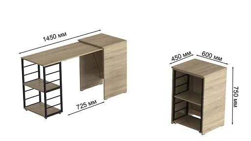 Стол-тумба трансформер Смарт 2/2 Ferrum-decor 750x1450x600 Черный металл ДСП Дуб Сонома 16 мм (FRD-105105) - фото 7