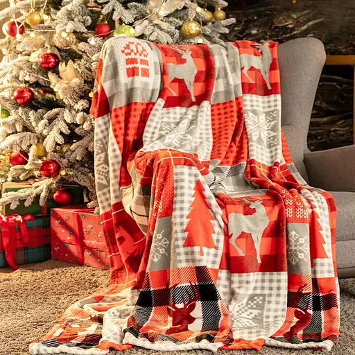 Плед Love You Скандинавські мотиви 150x200 см велсофт червоний/сірий (9116) - фото 2