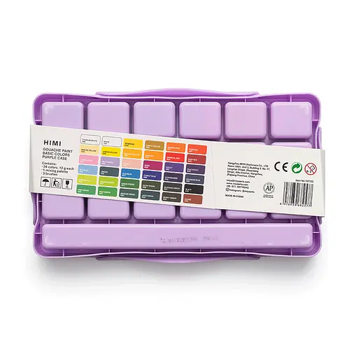 Набор гуашевых красок Twin Cup 36х12мл (в комплекте 3 кисти) фиолетовый пластиковый пенал HIMI - фото 2