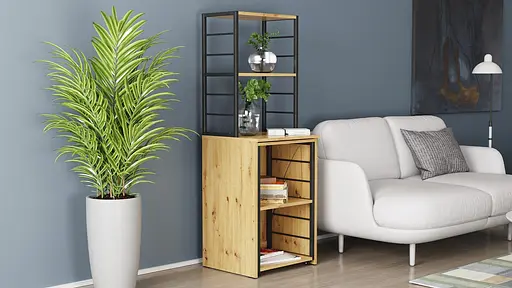 Стол-тумба трансформер Смарт 3/2 с этажеркой Ferrum-decor 1430x1450x600 Черный металл ДСП Дуб Артизан 16 мм (FRD-105121) - фото 7