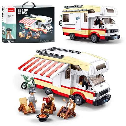 Конструктор SLUBAN Авто серія Автобус/будинок на колесах, 506 деталей, фігурки, меблі, 42.5x33.5x7 см