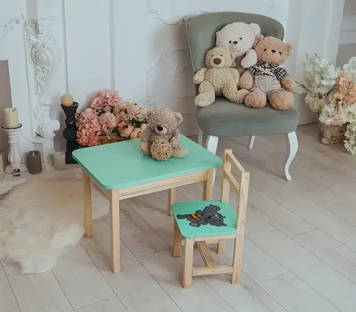 Дитячий письмовий столик та стільчик (з ящиком) для малювання та навчання (Зелений) Слонік - фото 4