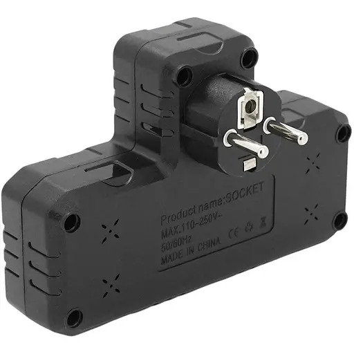 Розетка-двійник із заземленням Voltronic F-302 Black 2 розетки+3USB (1А) 2500W 10A 220V - фото 2