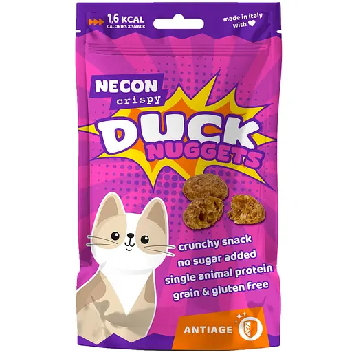 Лакомства для кошек функциональные Necon Cripsy Cat Duck Nuggets Antiage 85 г