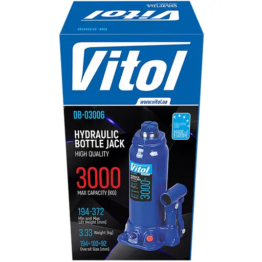 Домкрат гідравлічний телескопічний Vitol 3т 194-372 мм 3.33 кг в коробці (DB-03006) - фото 8