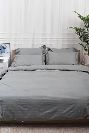 Комплект постільної білизни Moon&Star Satin Stripe Stripe Gray полуторний євро 160х220 наволочки 4х50х70 - фото 2