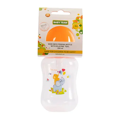 Пляшечка для годування з широким горлом та силіконовою соскою 1002 помаранчевий 250 мл - фото 2