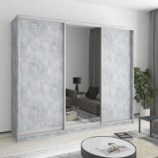 Шафа-купе тридверна MebelStar Комбо AL 2ДСП/Дзеркало 250x45x210 см Бетон (MBS-3229)