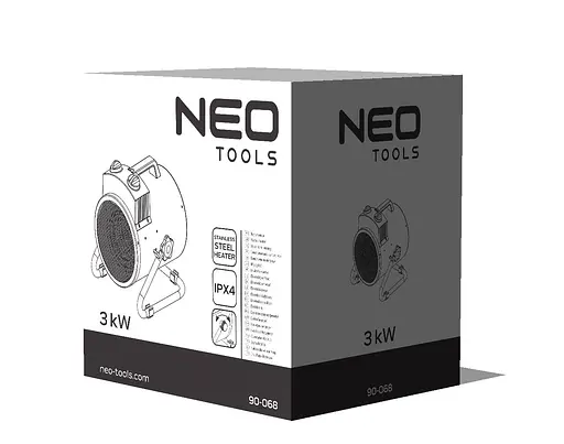 Теплова гармата Neo Tools електрична, 3кВт, 80м кв, 354м куб/год, нагрів. елемент - нерж. сталь, IPX4, чорний - фото 9