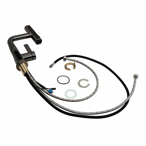 Змішувач для кухні Platinum с висувним виливом та індикатором A239 чорний - фото 3