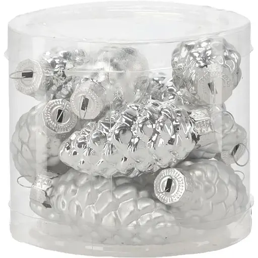 Комплект елочных украшений Chomik Шишки стеклянные 3х6 см серебряные 16 шт. (BOZ2119)