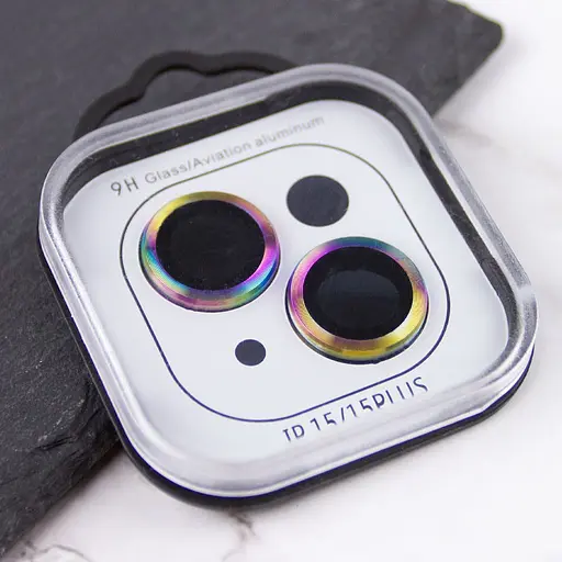 Захисне скло Epik Metal Classic на камеру у упак. для Apple iPhone 15, 6.1/15 Plus 6.7 Бузковий/Rainbow - фото 3