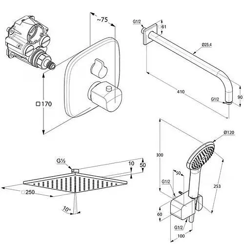 Душова система прихованого монтажу з термостатом Kludi Ameo Termo 250 хром 418310575 - фото 2