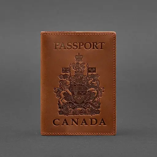 Кожаная обложка для паспорта с канадским гербом светло-коричневая Crazy Horse - фото 5