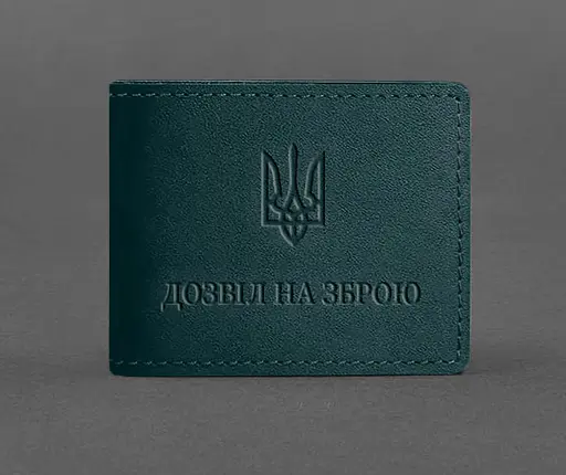 Кожаная обложка для разрешения на оружие зеленая - фото 1