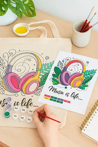 Набір, екосумка-розмальовка, „Music is Life“, бавовна 220 г/м2, 38х42см, ROSA Talent [CD]