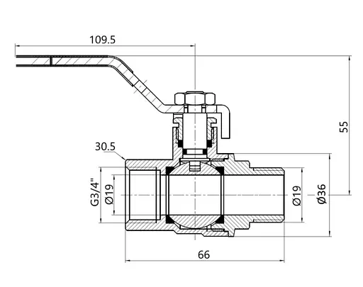Кран шаровой Thermo Alliance Forte 3/4" ВН прямой, PN40, рычаг SF605W20 - фото 4