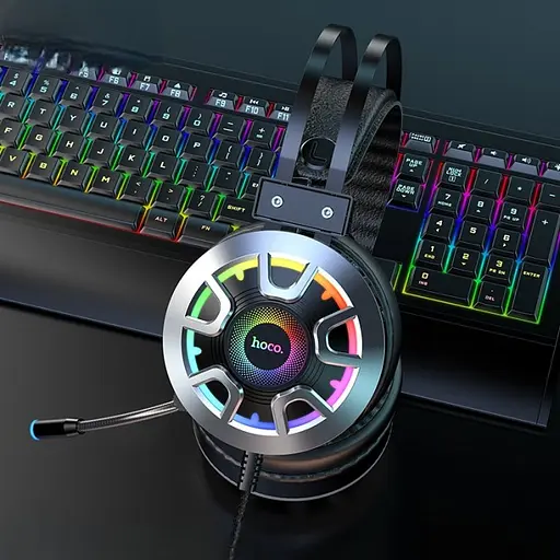 Дротова ігрова гарнітура Hoco Gaming LED headphones Hi-Res ESD05, USB, 2x3.5mm, 2m, black - фото 7