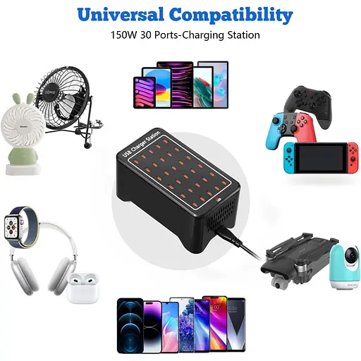Зарядная станция ILEPO многопортовая на 30 Type-C портов 150 Вт / сетевое мультизарядное устройство (19019) - фото 4