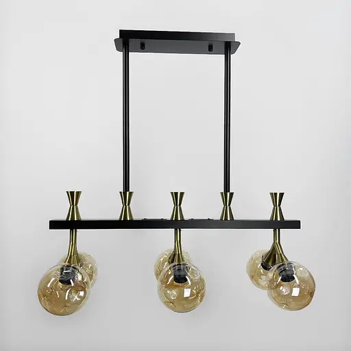 Стильна люстра у видовженому чорному корпусі на 6 бурштинових плафонів Арт. ZL 1557 6 E27 new glass Line F - фото 1