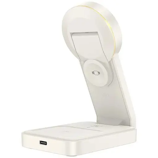 Бездротова зарядна підставка з підсвіткою Hoco CQ3 3-in-1 складана біла - фото 1