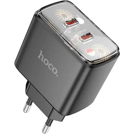 Мережевий зарядний пристрій Hoco CS43A 2 Type-C PD 45W чорний - фото 1