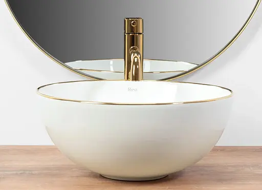Умивальник Rea Stella white gold edge накладний REA-U7445, Золотий - фото 5