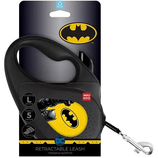 Повідець-рулетка для собак Waudog R-leash, малюнок "Бетмен Жовтий", L, до 50 кг, 5 м, світловідбиваюча стрічка чорний - фото 2