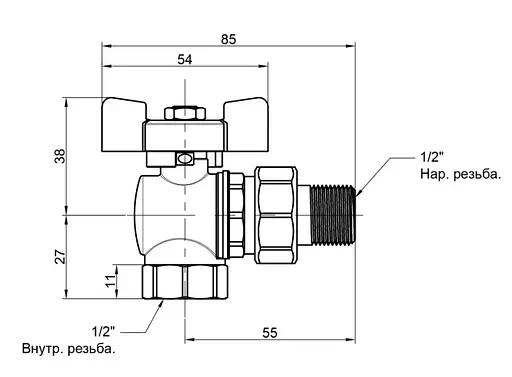 Кран кульовий Icma FAR. ROSSA 1/2" кутовий №361 (87361AD11) - фото 4