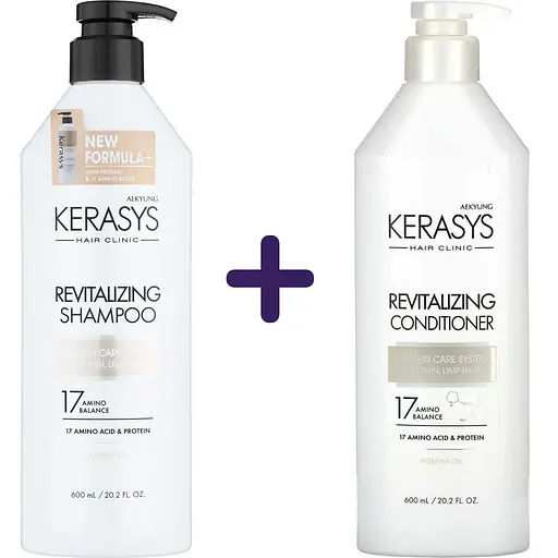 Набор: шампунь Kerasys Hair Clinic Revitalizing Shampoo оздоравливающий 600 мл + кондиционер Kerasys Revitalizing Conditioner Оздоравливающий 600 мл - фото 1