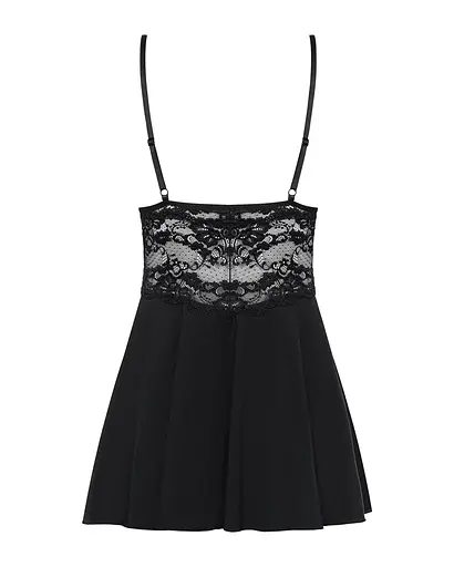 Сатиновий пеньюар з мереживом Obsessive 810-BAB-1 babydoll & thong чорний пеньюар танга L/XL - фото 6