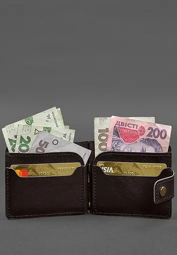Кожаное портмоне 13.1 зажим с хлястиком темно-коричневый краст - фото 3
