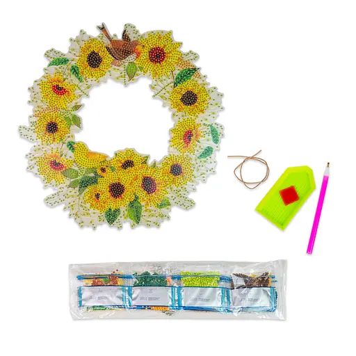 Алмазна мозаїка Strateg ПРЕМІУМ Вінчик із соняшників підвісний розміром 30х30 см (HHE26387) - фото 2