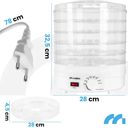 Харчова сушарка Maltec DryMaster II 500 Вт 11.5 л 5 лотків регулювання температури 35–70°C захист від перегріву BPA Free - фото 2