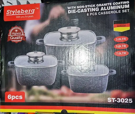 Набор кастрюль Styleberg ST-3025 6 предметов с крышками с мраморным покрытием Черный - фото 4