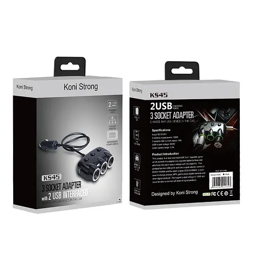 Адаптер автомобильный KONI STRONG KS45 3Socket 10A/120W 2 USB - фото 4