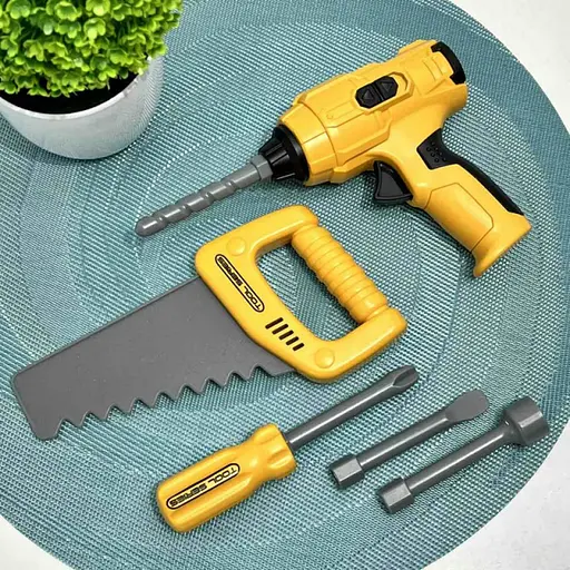 Набор инструментов шуруповерт механический на батарейках вращающееся сверло насадки гаечный ключ Желтый - фото 8