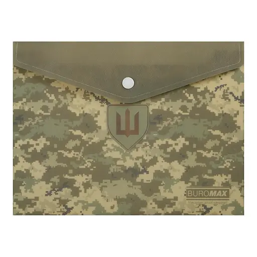 Папка-конверт А5 на кнопці MILITARY зелена BM.3919-04 BUROMAX матовий непрозорий пластик (4823126809519) - фото 1
